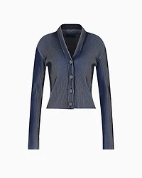 Emporio Armani - Plated-effect KFB fabric cardigan, Woman, Black, Size: