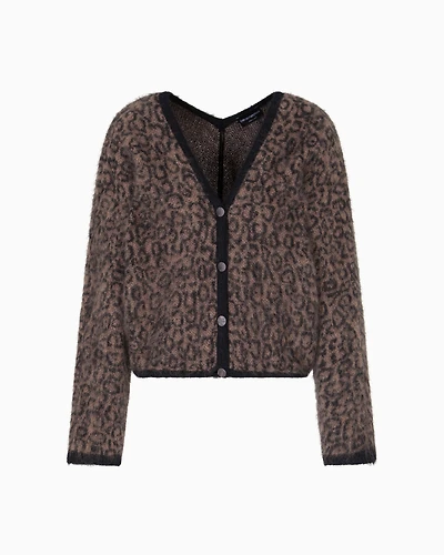 Emporio Armani - V-neck cardigan jacquard wool-mohair blend with an all-over pattern, Woman, Black, Size: