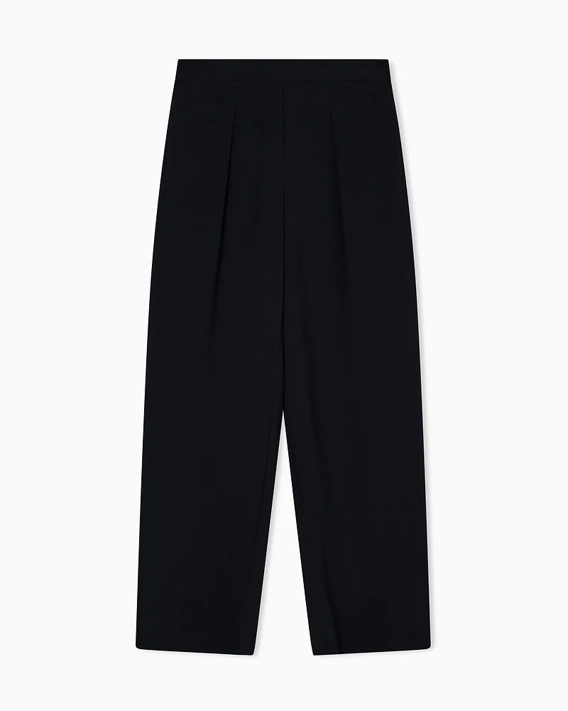 Emporio Armani - Stretch sandblasted fabric trousers with pleats, Woman, Black, Size: