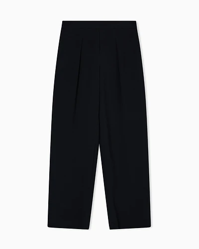 Emporio Armani - Stretch sandblasted fabric trousers with pleats, Woman, Black, Size: