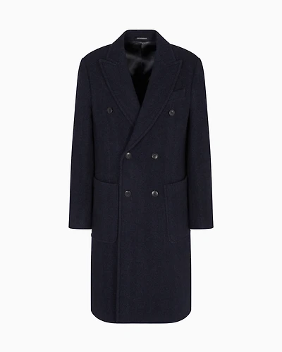 Emporio Armani - Double-breasted chevron mélange wool coat, Man, Patterned, Size: