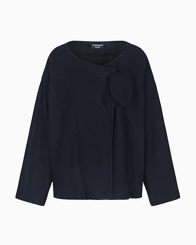Emporio Armani - Icon ribbed jacquard jersey jacket with bow, Woman, Blue, Size: