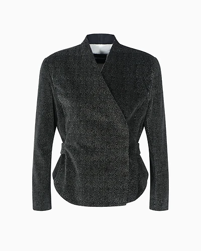 Emporio Armani - Cavalry-effect printed velvet jacket with off-centre fastening, Woman, Grey, Size: