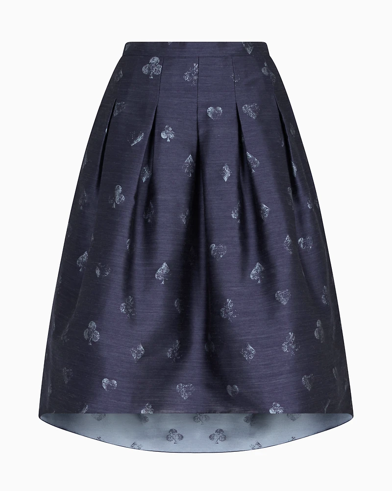 Emporio Armani - Jeu de Cartes motif wool-blend jacquard skirt with godet pleats, Woman, Blue, Size: 36