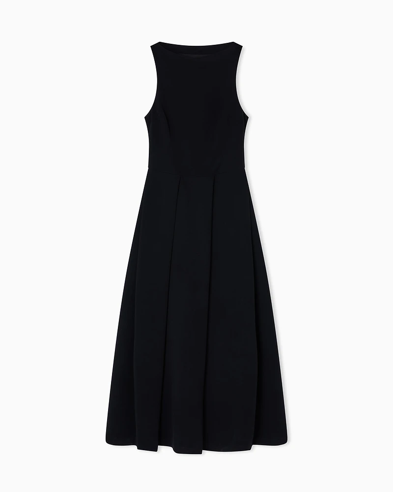 Emporio Armani - Technical cady sleeveless dress with pleats, Woman, Black, Size: