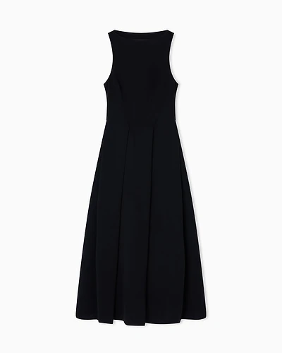 Emporio Armani - Technical cady sleeveless dress with pleats, Woman, Black, Size: