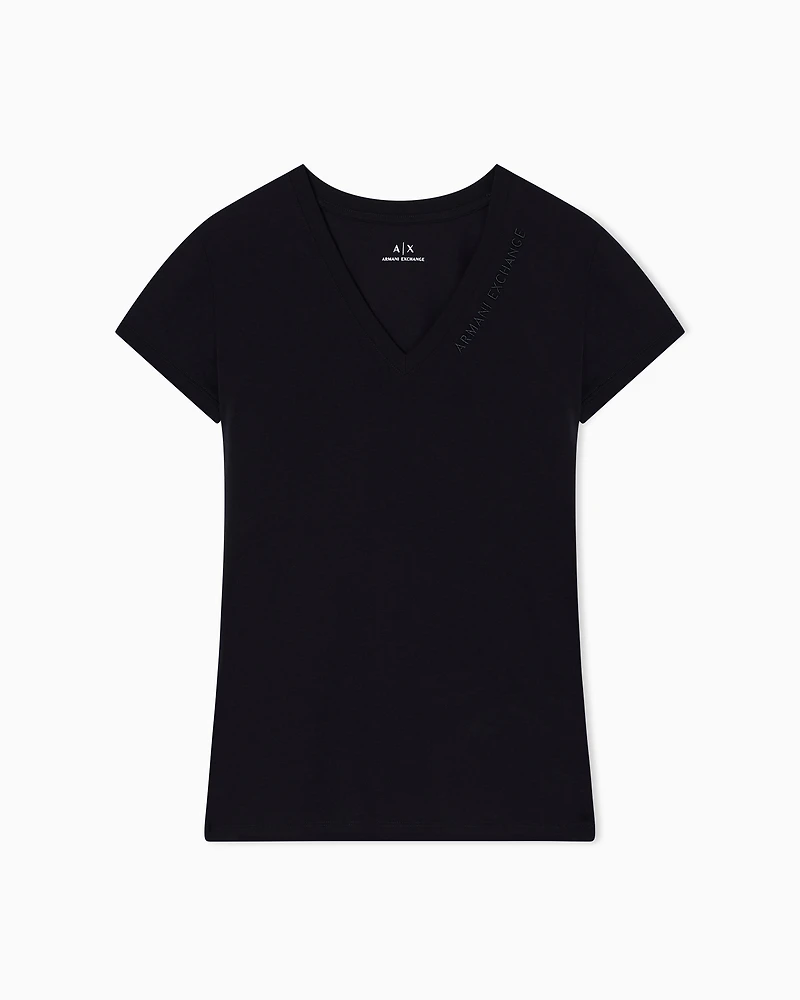 Armani Exchange -  Slim fit T-shirt with logo, Woman, Black, Size: