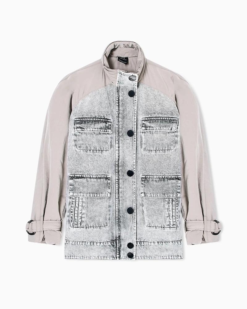 Denim jacket with contrasting inserts