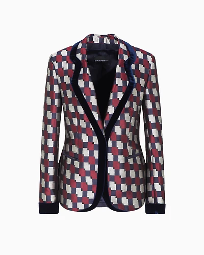 Emporio Armani - Geometric jacquard blazer with velvet details, Woman, Patterned, Size: