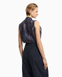 Emporio Armani - Jeu de Cartes technical organza sleeveless top, Woman, Patterned, Size: