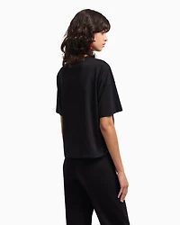 Emporio Armani - ASV Valentine’s Day capsule collection jersey T-shirt with satin insert, Woman, Black, Size:
