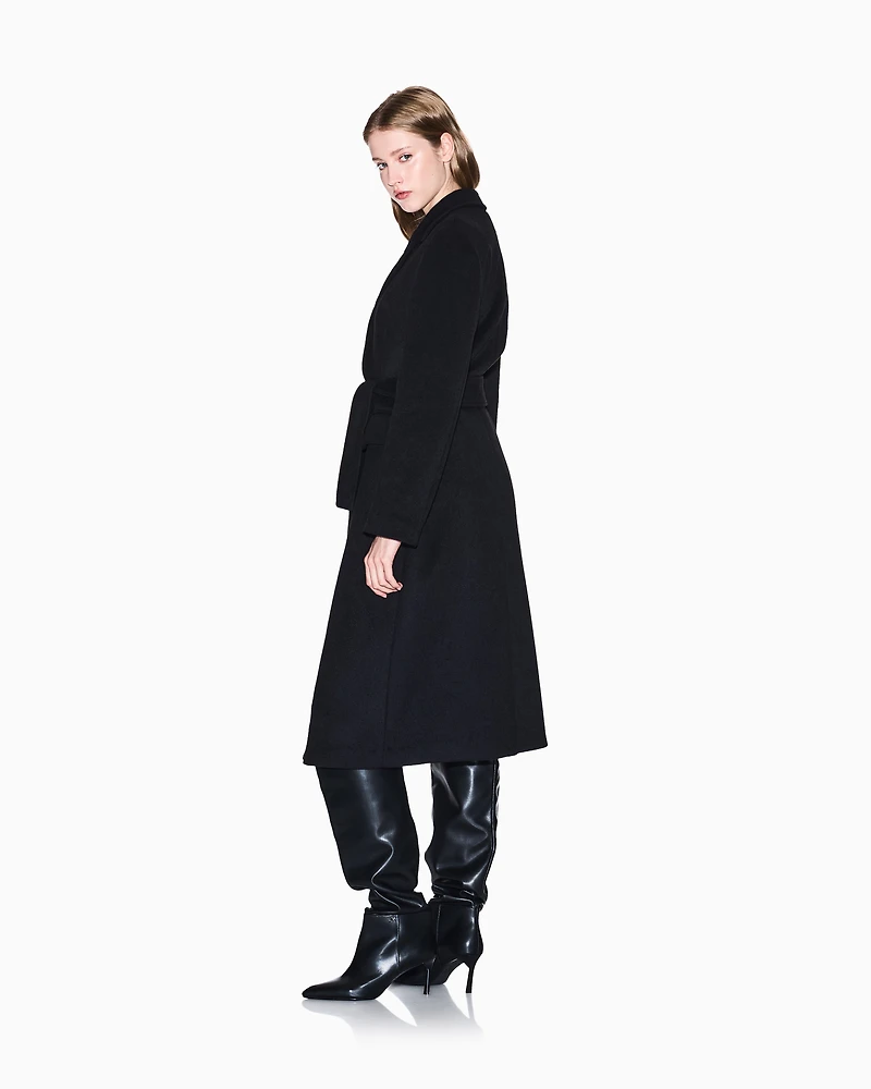 Armani Exchange - Wool blend belted coat, Woman, Black, Size: