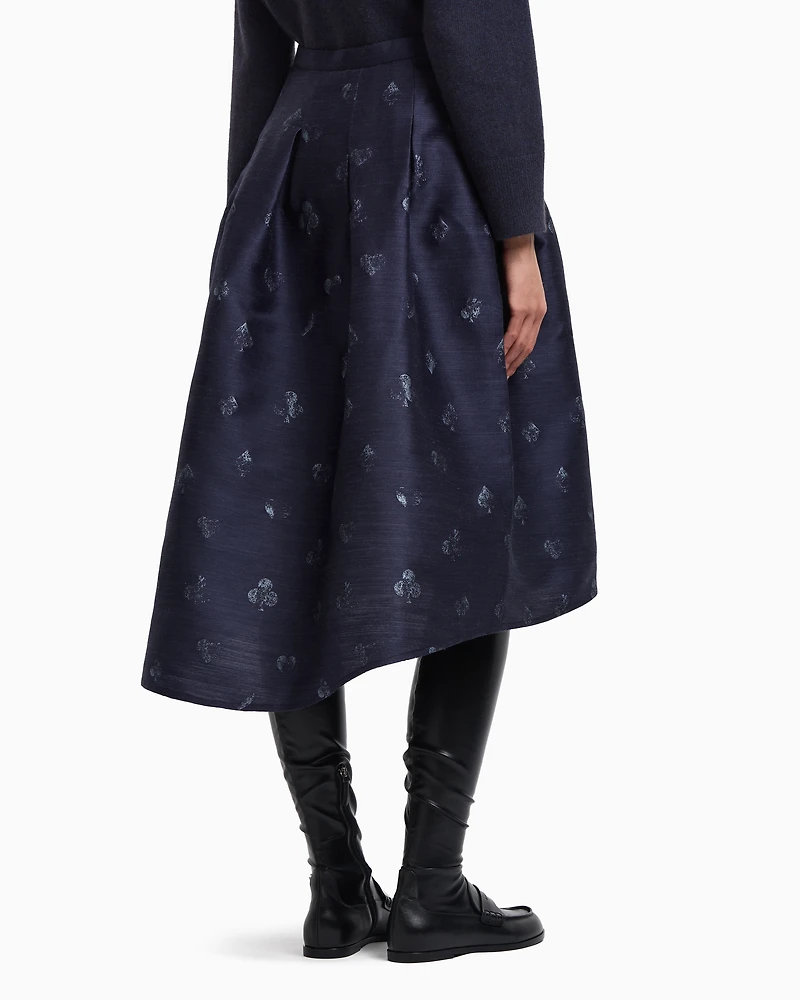 Emporio Armani - Jeu de Cartes motif wool-blend jacquard skirt with godet pleats, Woman, Blue, Size: 36