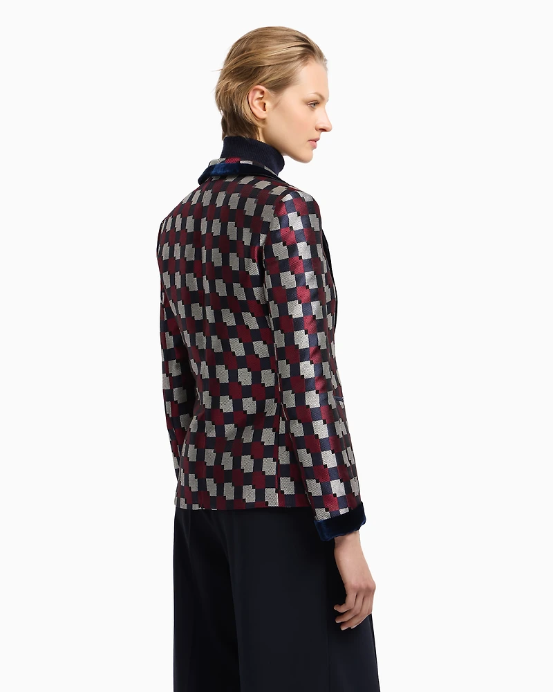 Emporio Armani - Geometric jacquard blazer with velvet details, Woman, Patterned, Size: