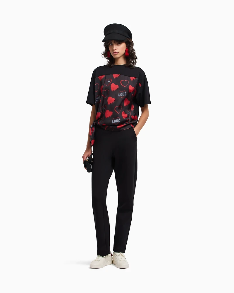 Emporio Armani - ASV Valentine’s Day capsule collection jersey T-shirt with satin insert, Woman, Black, Size: