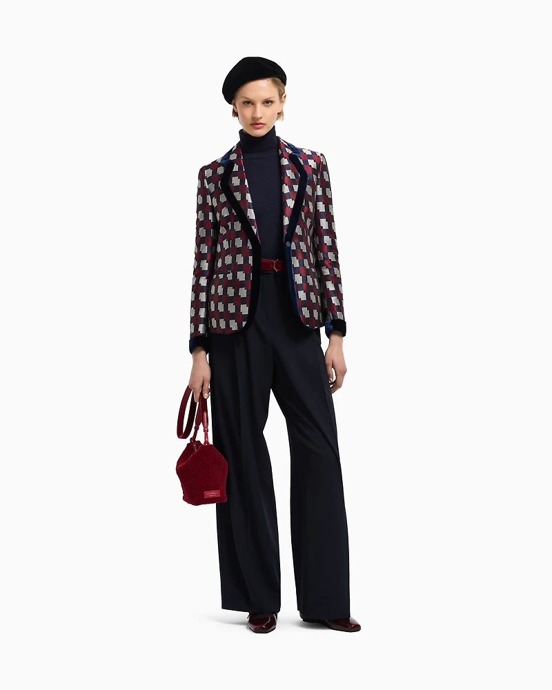 Emporio Armani - Geometric jacquard blazer with velvet details, Woman, Patterned, Size: