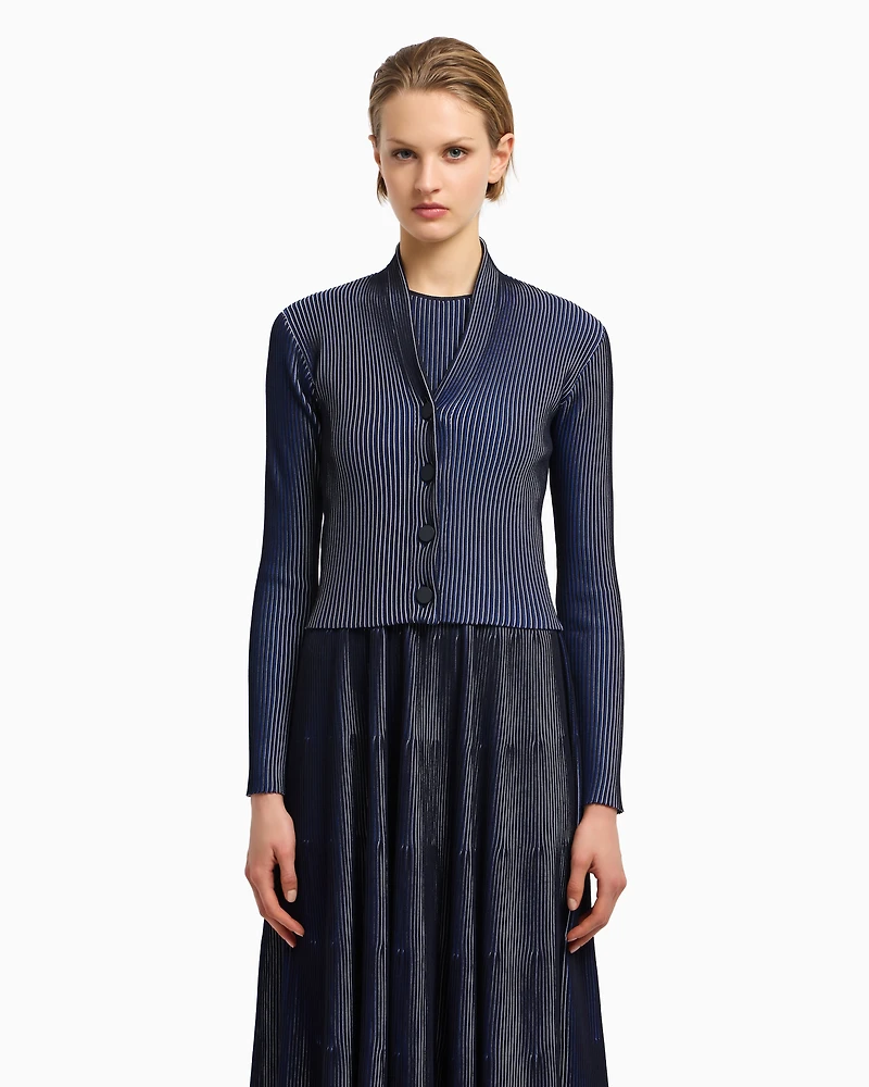 Emporio Armani - Plated-effect KFB fabric cardigan, Woman, Black, Size: