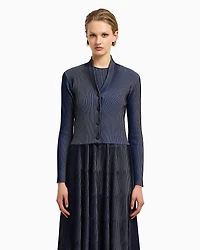 Emporio Armani - Plated-effect KFB fabric cardigan, Woman, Black, Size: