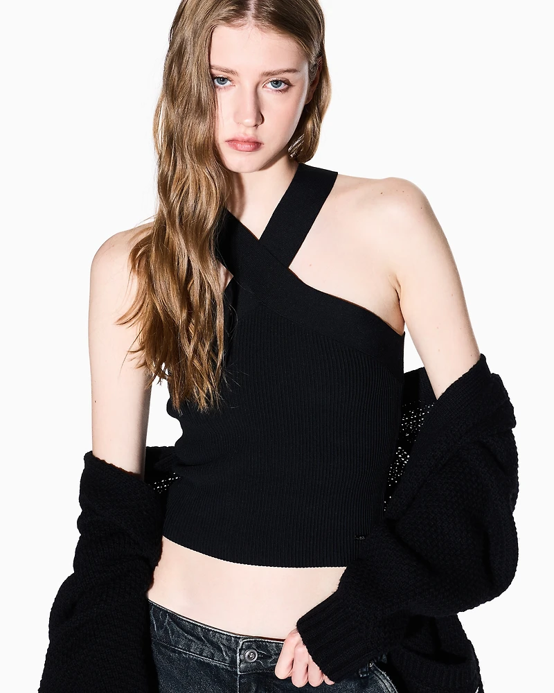 Armani Exchange -  Top with crisscross design, Woman, Black, Size: