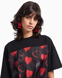 Emporio Armani - ASV Valentine’s Day capsule collection jersey T-shirt with satin insert, Woman, Black, Size: