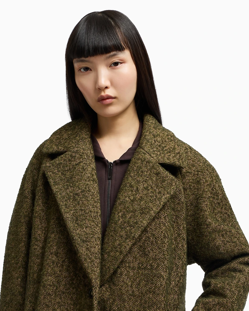Emporio Armani - New York capsule collection bouclé wool-blend coat, Woman, Green, Size: