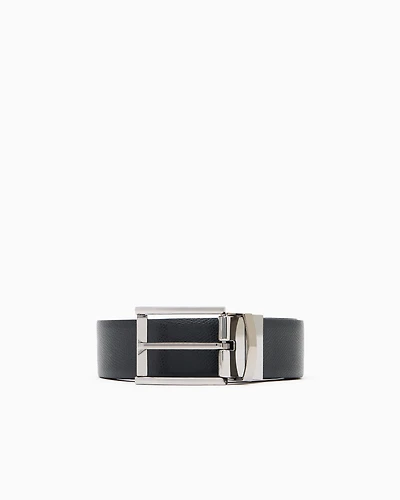 Emporio Armani - Reversible leather belt with one side in palmellato leather, Man, Black, Size: TU