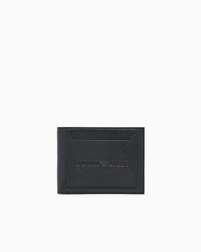 Emporio Armani - Tumbled-leather bi-fold wallet with outer pocket, Man, Black, Size: TU