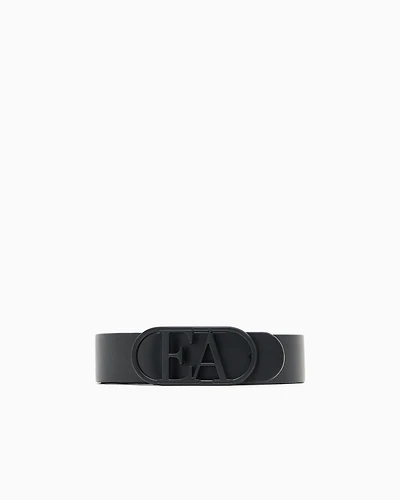 Emporio Armani - Leather belt with EA buckle, Woman, Black, Size: