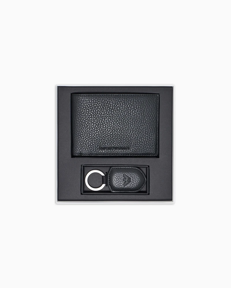 Emporio Armani - Gift box with wallet and keyring in tumbled leather, Man, Black, Size: TU