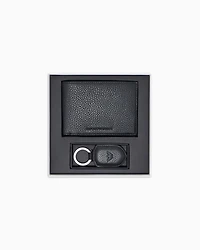 Emporio Armani - Gift box with wallet and keyring in tumbled leather, Man, Black, Size: TU