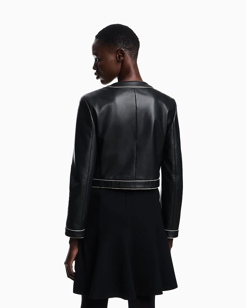 Emporio Armani - Semi-aniline lambskin nappa leather jacket, Woman, Black, Size: