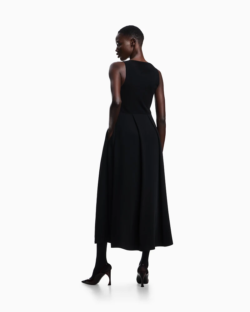 Emporio Armani - Technical cady sleeveless dress with pleats, Woman, Black, Size: