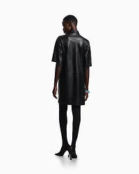 Emporio Armani - Short-sleeved dress nappa lambskin, Woman, Black, Size: