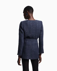Emporio Armani - Lurex tweed mini skirt with micro sequins, Woman, Blue, Size: