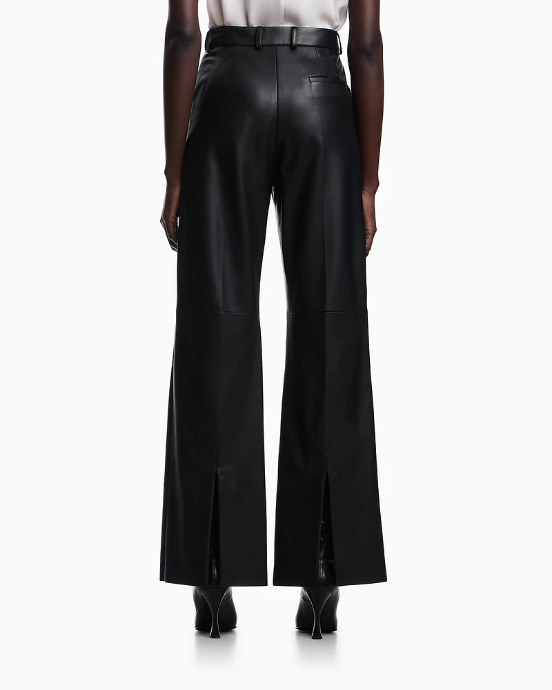 Emporio Armani - Glove-quality lambskin nappa leather palazzo trousers, Woman, Black, Size: 40