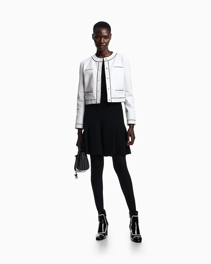 Emporio Armani - Semi-aniline lambskin nappa leather jacket, Woman, White, Size: