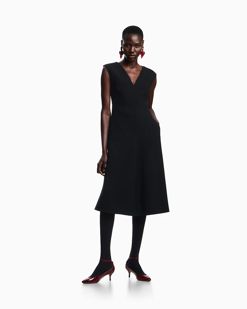 Emporio Armani - Flared dress bark-effect fluid crêpe, Woman, Black, Size: