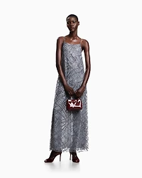 Emporio Armani - Long tulle dress with all-over micro-sequin and jet embroidery, Woman, Grey, Size: