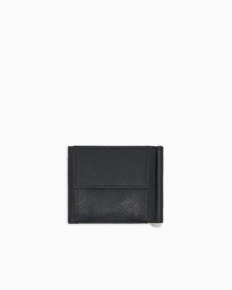 Emporio Armani - ASV regenerated Saffiano leather compact wallet with eagle plate, Man, Black, Size: TU