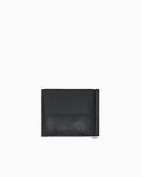 Emporio Armani - ASV regenerated Saffiano leather compact wallet with eagle plate, Man, Black, Size: TU
