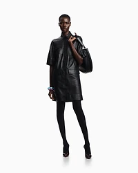 Emporio Armani - Short-sleeved dress nappa lambskin, Woman, Black, Size: