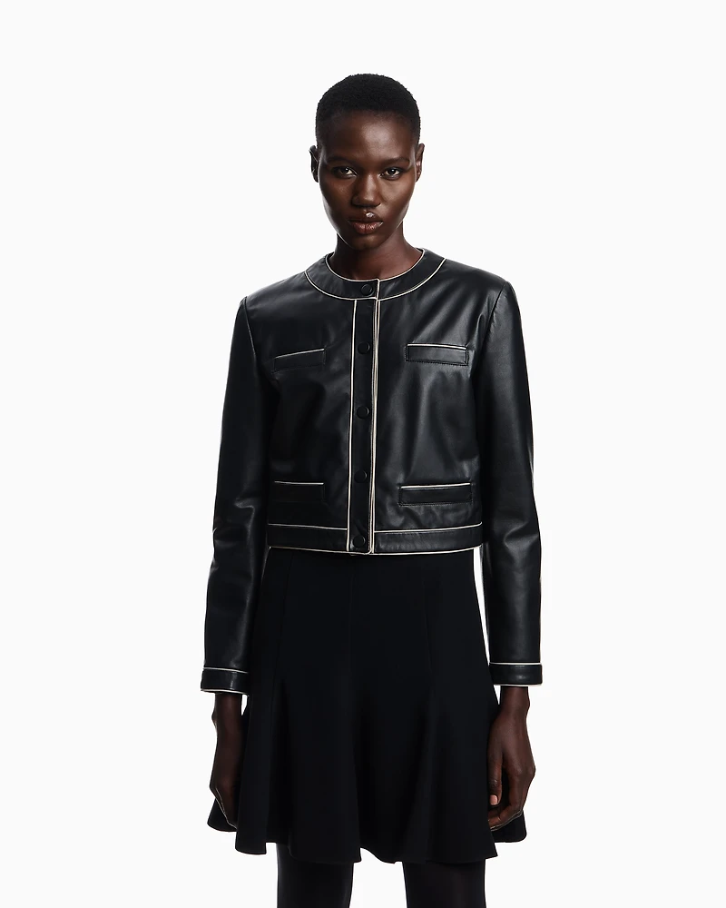 Emporio Armani - Semi-aniline lambskin nappa leather jacket, Woman, Black, Size: