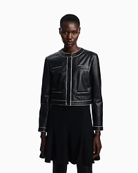 Emporio Armani - Semi-aniline lambskin nappa leather jacket, Woman, Black, Size: