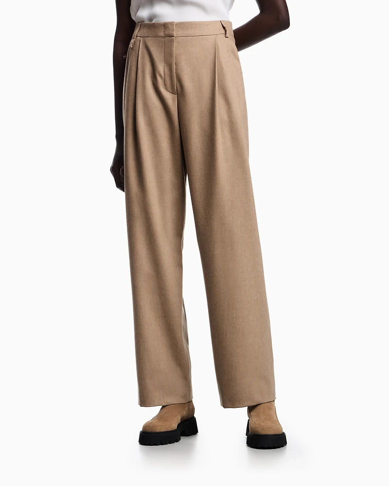 Emporio Armani - Icon wool flannel trousers with pleats, Woman, Beige, Size: