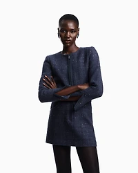 Emporio Armani - Lurex tweed zip-up jacket with micro sequins, Woman, Blue, Size:
