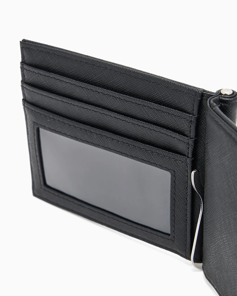 Emporio Armani - ASV regenerated Saffiano leather compact wallet with eagle plate, Man, Black, Size: TU