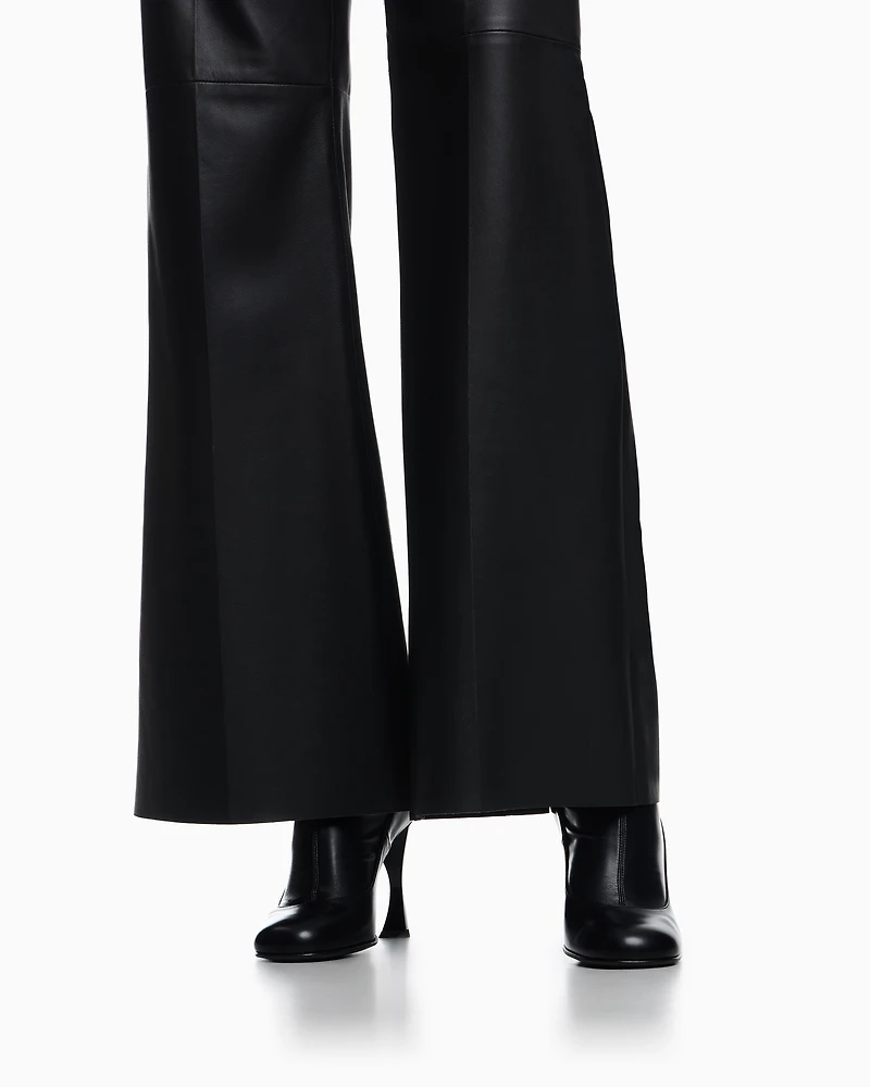 Emporio Armani - Glove-quality lambskin nappa leather palazzo trousers, Woman, Black, Size: 40