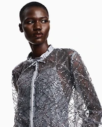 Emporio Armani - Zipped bolero tulle with all-over micro-sequin and jet embroidery, Woman, Grey, Size: