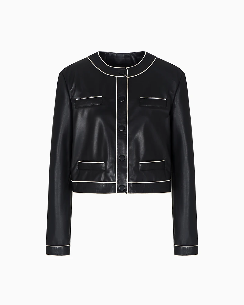 Emporio Armani - Semi-aniline lambskin nappa leather jacket, Woman, Black, Size: