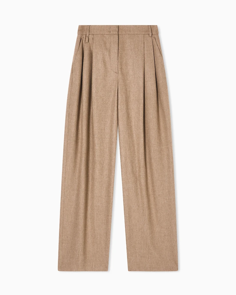 Emporio Armani - Icon wool flannel trousers with pleats, Woman, Beige, Size: